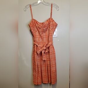 60. NWT - LOFT Orange Plaid Midi Dress with Tie Waist